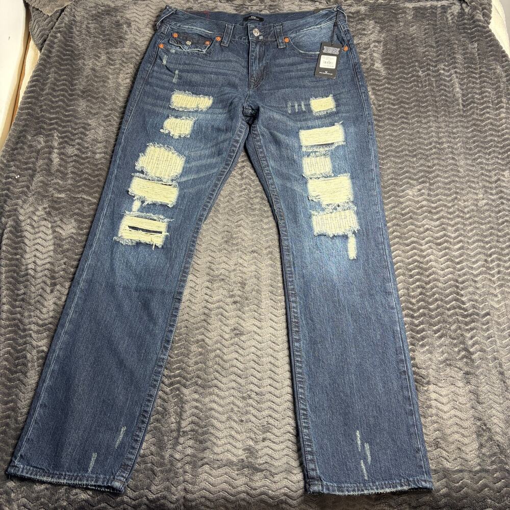 True Religion Men's Ricky Relaxed Straight Flap distressed Size 34x34 NWT
